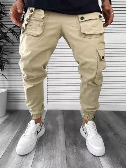 Pantaloni de trening cargo, bej, conici Y310 120-4